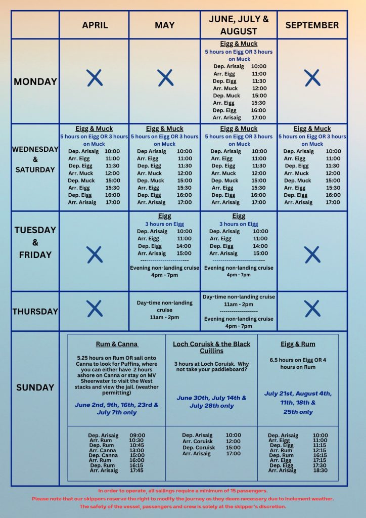 Travel to Eigg Ferry Timetables Eigg Adventures