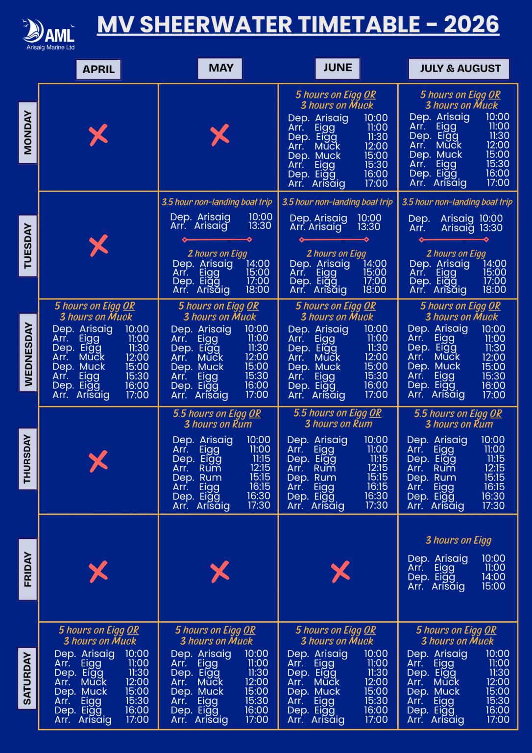 Example Ferry Timetables Travel to Eigg - Ferry Timetables | Eigg Adventures